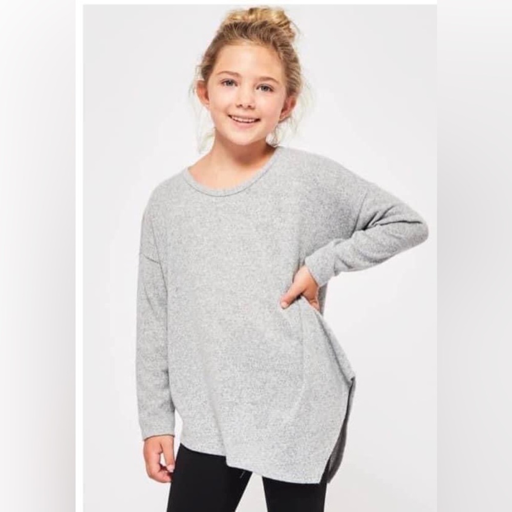 Heather Grey Brushed Asymmetrical Sweater Top